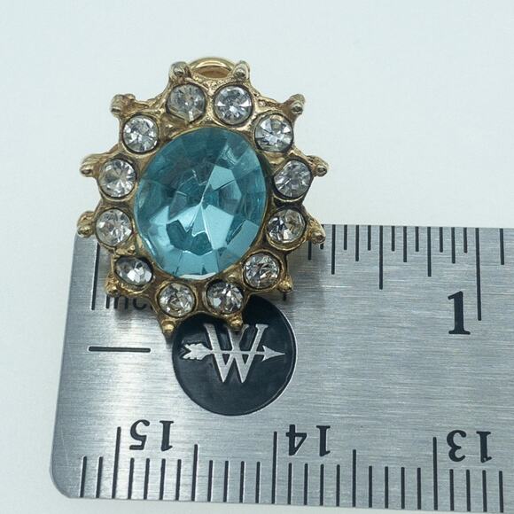 Vintage Aqua Blue Rhinestone Sunburst Stud Earrings - Picture 9 of 11